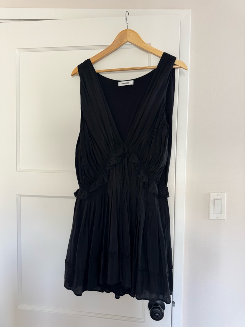 Anine Bing Black 100% Silk V-Neck Ruffled Mini Dress